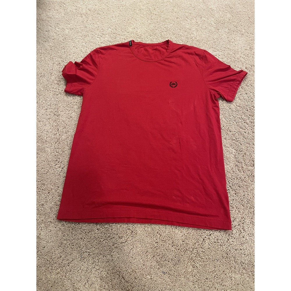 Dolce & Gabbana Men's Red Crew Neck Logo Embroidered Cotton T-Shirt